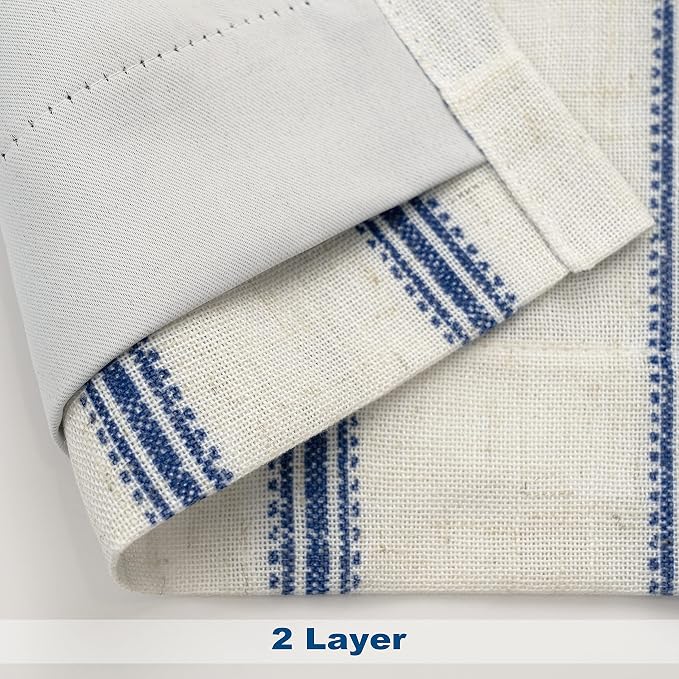 DriftAway Farmhouse Stripe Blackout Curtains, W52xL84, Navy Blue | Blackout, Linen Texture, Stripe Pattern, Grommet, Two Layers, Bedroom Living Room Use, Sound Reducing Design