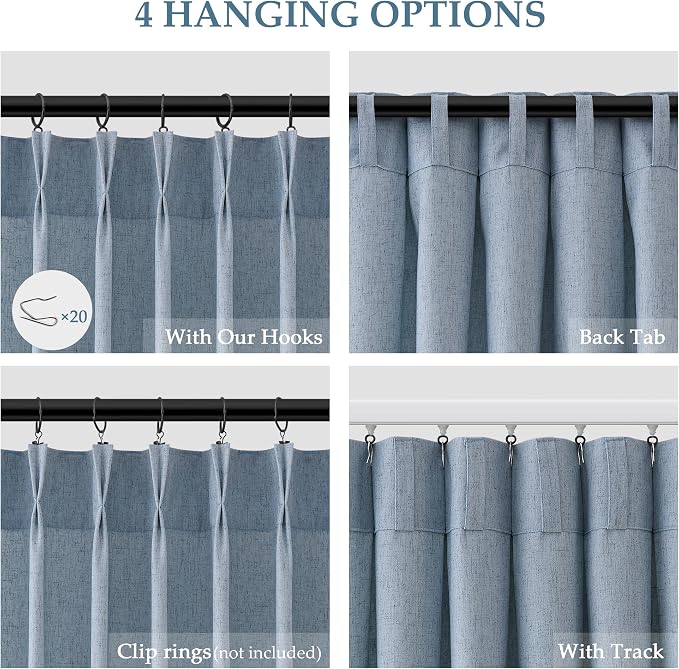 Aersas Stone Blue Pinch Pleated Linen Curtains 84 Inches Long 2 Panels Set for Living Room Bedroom Pinch Pleat Back Tab Light Filtering Coastal Window Curtain Drapes 84 Inch Length Light Blue