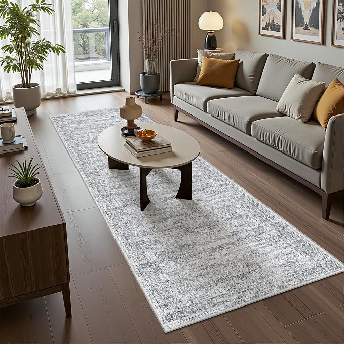 2x10 Runner Rug Non Slip,Washable Hallway Runner Rug,Grey | Long Neutral Rugs for Kitchen,Entryway,Bedroom,Bathroom,Laundry Room,Thin,Soft Runner Rug,Stain Resistant Indoor Carpet