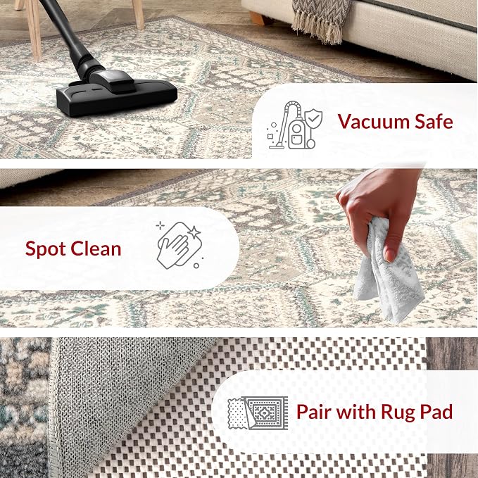 nuLOOM 8x10 Becca Traditional Tiled Area Rug, Charcoal, Faded Transitional Design, Stain Resistant, For Bedroom, Dining Room, Living Room, Hallway, Office, Kitchen, Entryway