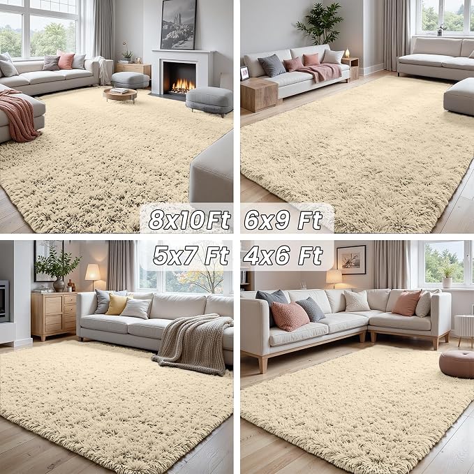 5x8 Area Rugs for Living Room: Soft Fluffy Shag Beige Rugs for Bedroom, Non Slip Large Fuzzy Plush Rug Indoor Floor Carpet for Nursery Kids Boys Girls Room, Dorms, Playroom, Modern Home Decor