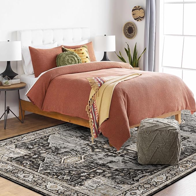 RUUGME Washable 5x7 Area Rugs - Large Rugs for Living Room Stain Resistant Carpet Vintage Rugs for Bedroom with Non Slip Backing Home Decor Floor Decoration Mat (5x7 Black)