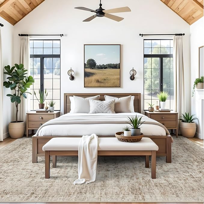 Living Room 9x12 Area Rugs - Large Boho Rugs for Living Room Stain Resistant Carpet Vintage Tribal Rugs for Bedroom with Non Slip Backing Home Decor Floor Decoration Mat 9x12 Beige/Brown