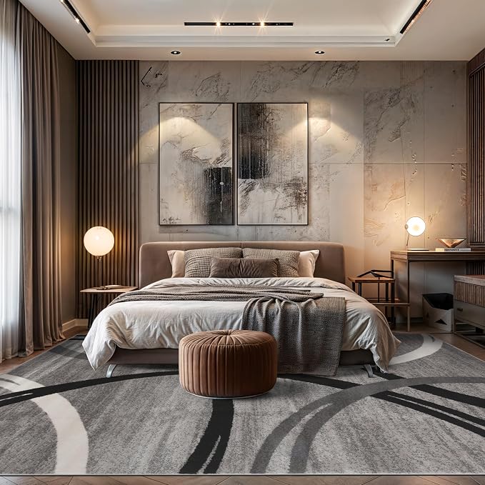Rugshop Wavy Circles Fade-Resistant Living Room Area Rug Gray 8'8" x 12'