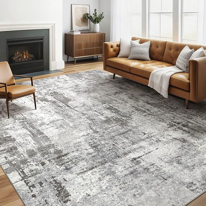5x8 Area Rug Living Room: Washable Large Abstract Soft Rugs Stain Resistant Indoor Floor Non-Slip Accent Carpet for Women Men Modern Home Enthusiasts Aged 25-45 - Bedroom Nursery Playroom- Gray