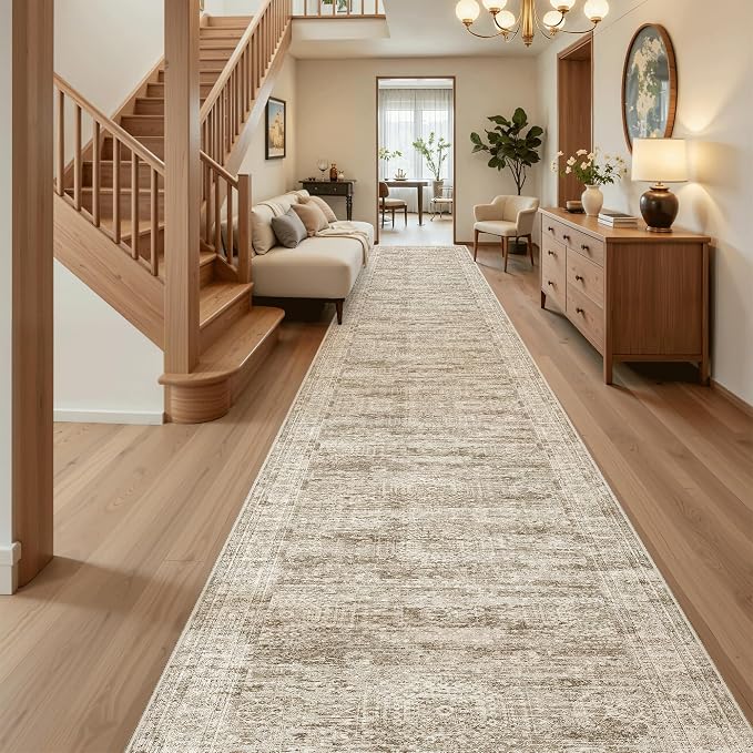 Soalmost 3x20 Hallway Runner Rug - Extra Long Carpet Runners for Hallways 20ft Non Slip Stain Resistant Rugs Runner for Living Room Bedroom 20 Feet Floor Carpet for Kitchen, Brown