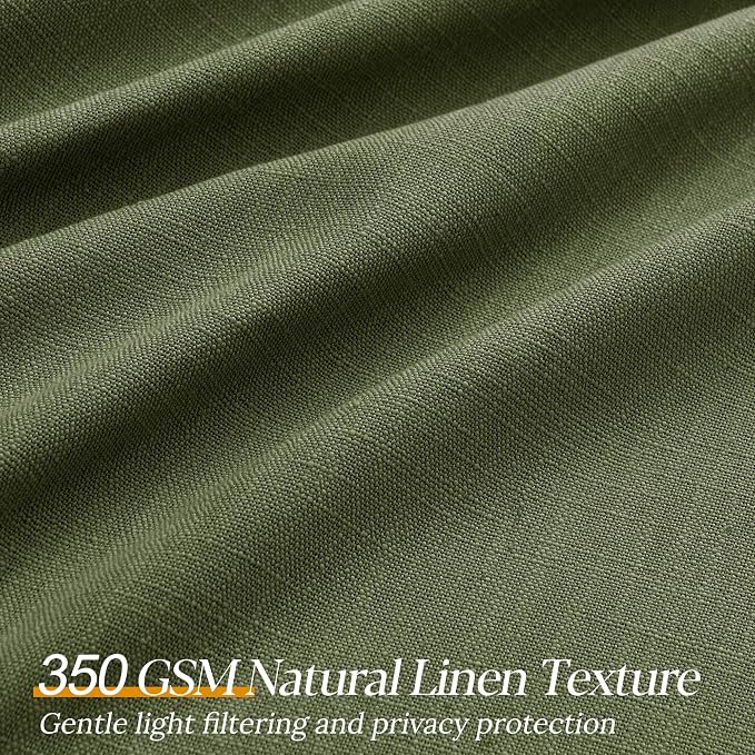 Olive Green Pleated Linen Curtains 108 Inches Long for Living Dining Room Bedroom Light Filtering Boho Window Drapes 2 Panels with Hooks Rings Clips Sliding Glass Door Semi Sheer Curtain Pinch Pleat