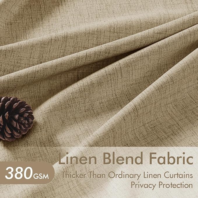 MIULEE Pinch Pleated Thick Linen Curtains 102 Inch 4 Panels Set Back Tab Memory Trained Pinch Pleat Semi Sheer Light Filtering Privacy Let Light in Window Drape for Living Room Bedroom Copper Brown