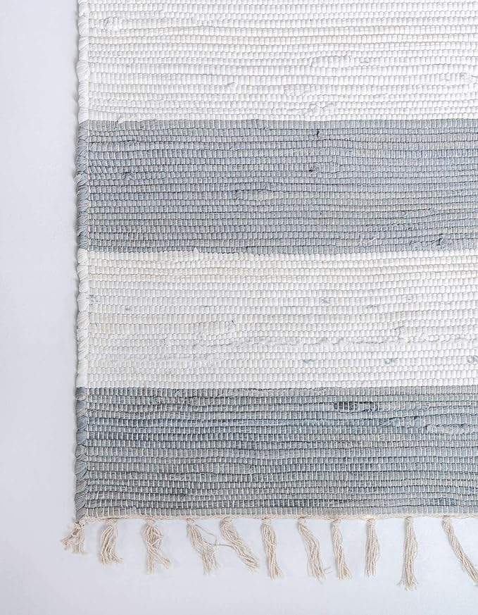 Unique Loom Chindi Rag Collection Area Rug - Striped (6' 1" x 9' Rectangle, Gray/ Ivory)
