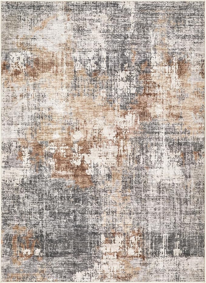 DMOYEST Square Area Rug Living Room Rugs - 10x10 Washable Large Soft Indoor Neutral Modern Abstract Low Pile Rug Carpet for Bedroom Dining Room Farmhouse Home Office - Grey Brown