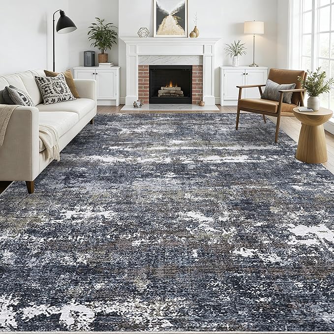 ROYHOME 8x10 Abstract Area Rugs Machine Washable Rug for Living Room Modern Carpet for Bedroom Farmhouse Indoor Large Floor Carpet with Non Slip Backing Stain Resistant Grey Brown