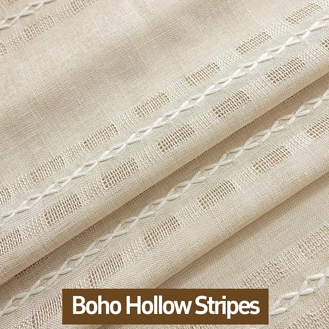 Boho Curtains 90 inches Long 2 Panels for Bedroom Windows, Bohemian Semi Sheer Drapes,Beige Farmhouse Privacy Tassels Vintage Chic Drape Embroidery Window Treatments,Back Tab & Rod pocket Natural