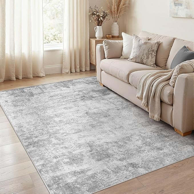 cotiled 5x8 Area Rug Abstract Soft Non Slip Washable Rugs for Living Room | Stain Resistant, Robot Vacuum & Pet Friendly, Low-pile, For Living Room, Bedroom, Dining Table, Nursery Grey