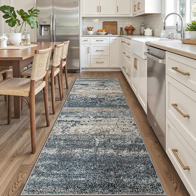 Art&Tuft Runner Rug 2'6"x8' - Anti-Slip Backing Abstract Hallway Rug, Stain Resistant Kitchen Rugs, Foldable Machine Washable Area Rug(2'6"x8', Navy)