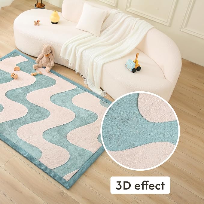 Hakuna Matte CloudRise Baby Play Mat for Floor 60" x 80" Waves | Coral Velvet high-density foam Rug for Crawling & Cozy Play – Non-Slip, Water-Resistant, Easy-CareTummy Time Mat