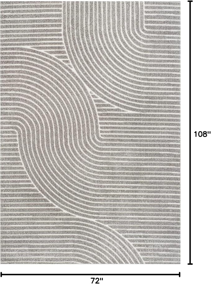 JONATHAN Y Hallie High-Low Curve Gray/Ivory Indoor/Outdoor Area Rug, 6x9, Minimalist, Pet Friendly, Non-Shedding, Stain Resistant, Hose-Washable for Backyard, Patio, Porch (SCN100A-6)