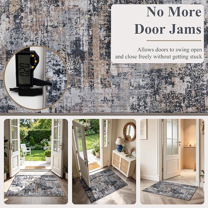 Sasttie 2x12 Soft Runner Rug for Entryway, Modern Abstract Washable Carpet for Hallway, Kitchen and Laundry Room, with Non-Slip Backing, Black and Cream