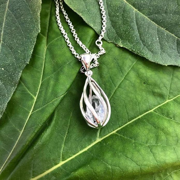 Starborn Gemstone teardrop Style Cage Pendant Sterling Silver
