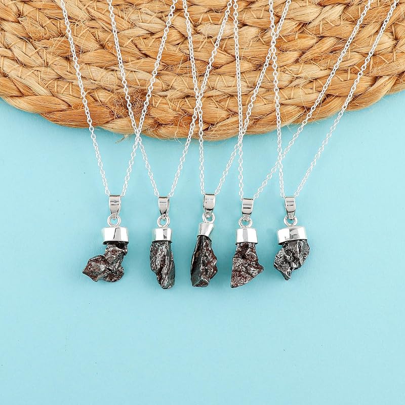 Real Meteorite Raw Crystal Pendant Necklace, Natural Gemstone, Bezel Setting, Rough Crystal, Healing Stone, Gift for Women, Imitation Jewelry 18 inch
