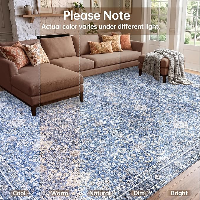 Sasttie 6x9 Area Rugs, Ultra-Soft Washable Rug, Low Pile Foldable Thin Carpets with Non-Slip Backing, Skin-Friendly Stain Resistant Carpet for Living Room, Bedroom, Kitchen, Dorm, 6x9, Blue
