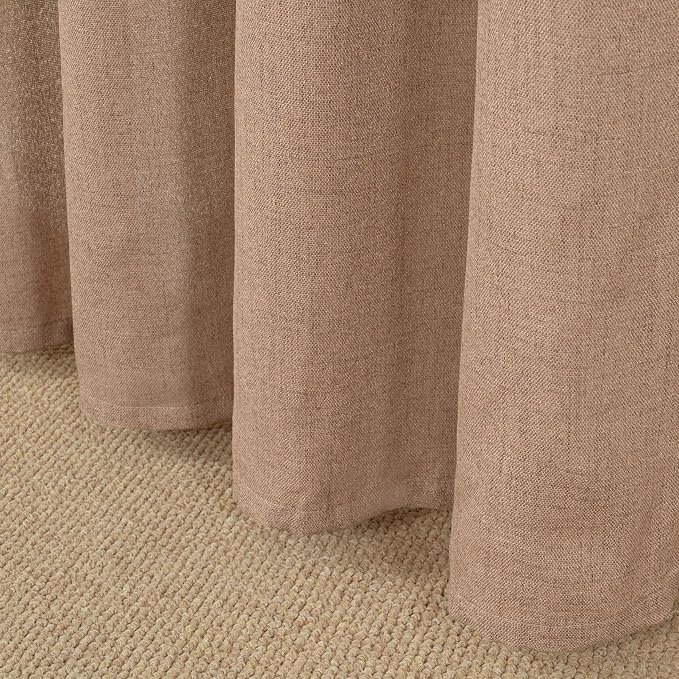 YoungsTex Extra Long Linen Curtains 102 Inch Length for Living Room, Light Filtering Drapes with Grommet Semi Sheer Floor Length for Dining Bedroom Window, Mocha Brown, 2 Panels, 52 X 102 Inch