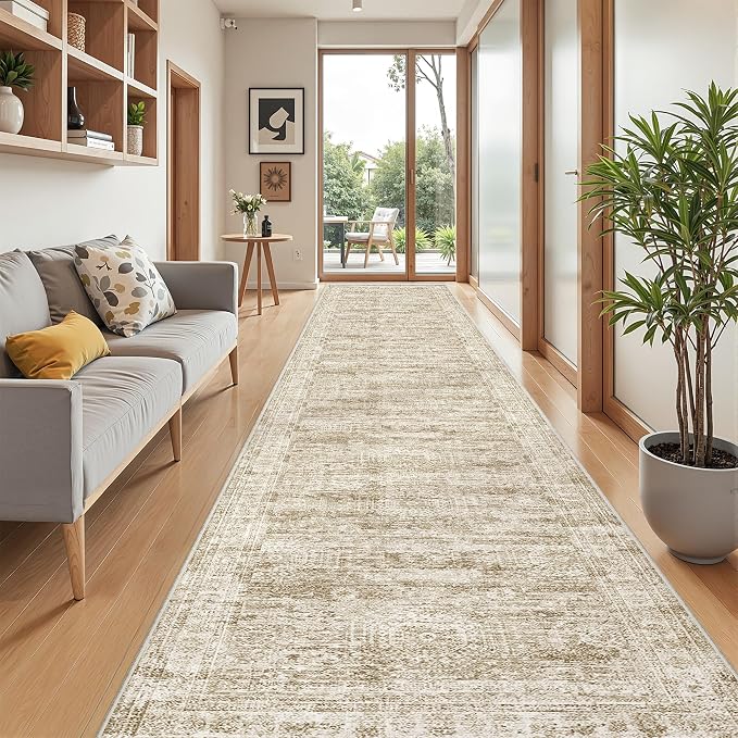 3x16 Runner Rug Non Slip,Washable Hallway Runner Rug,Brown | 16ft Runner Rug for Hallway,Entryway,Bedroom,Living Room,Thin,Soft, Extra Long Rug,Stain Resistant Indoor Carpet