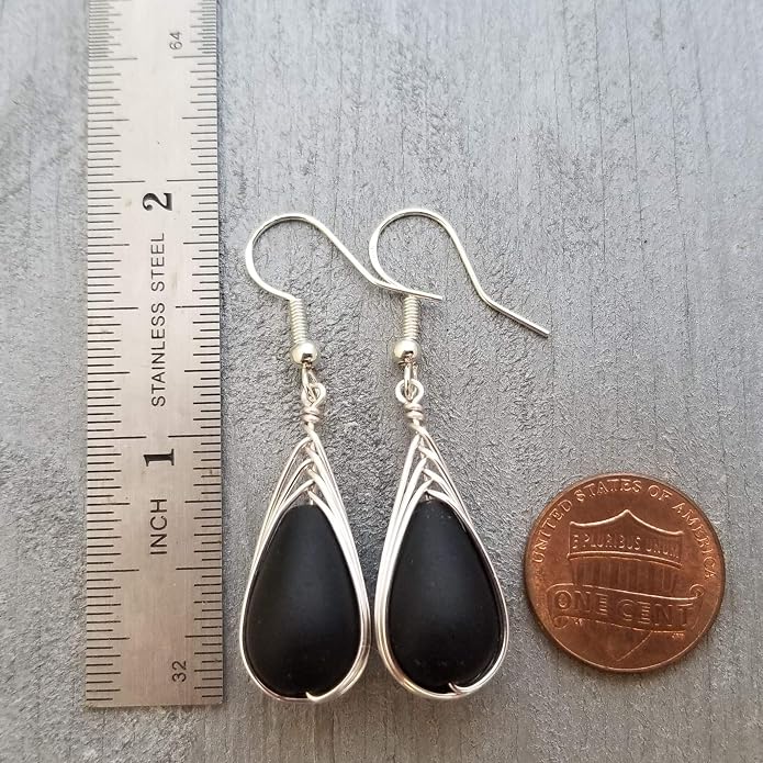 Handmade Sea Glass Earrings, Hawaiian Jewelry, Wire Braided Earrings Teardrop Earrings, Beach Jewelry Sea Glass Jewelry For Women Birthday Gift