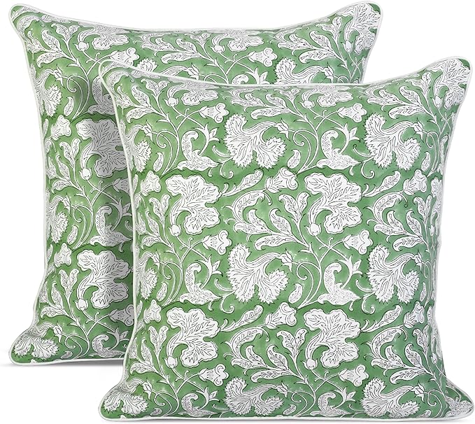 Ridhi Block Print Sage Green Pillow Cover 24" x 24" (Pack of 2) Decorative Couch Pillows for Living Room, Farmhouse Chic Boho Cute Outdoor Pillows Covers Gifts for Spring, Mother's Day