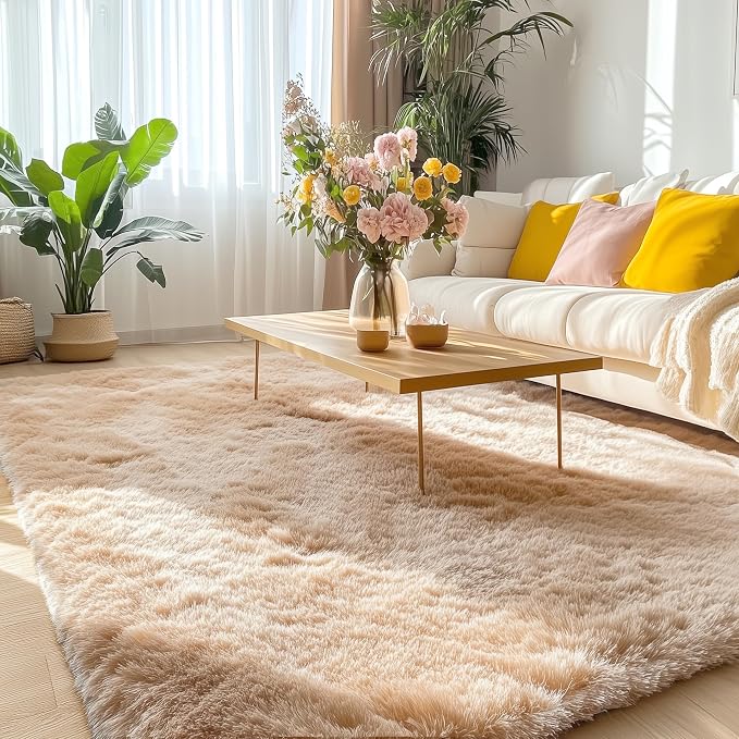OLANLY 5x12 Machine Washable Large Area Rugs for Living Room, Bedroom, Soft Fluffy Shaggy Bedside Rug, Indoor Floor Carpet for Kids Girls and Boys, Dorms, Nursery, Home Decor Aesthetic, Beige