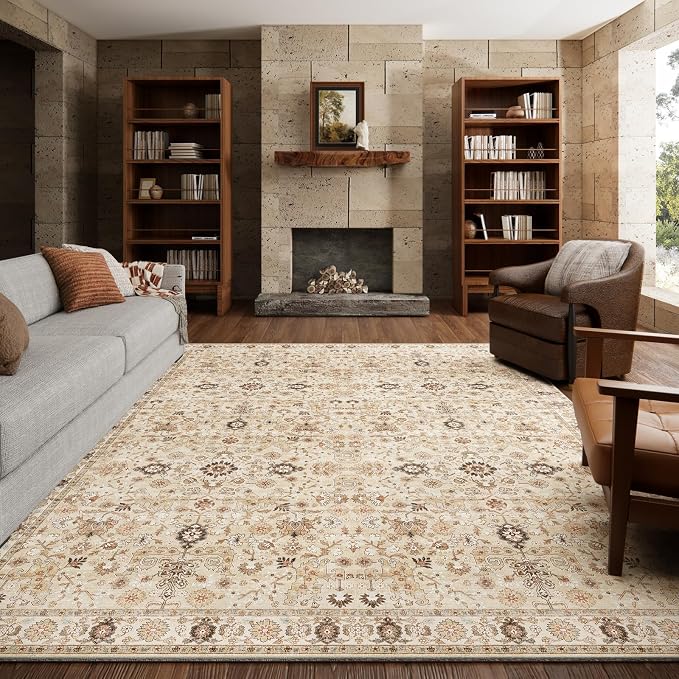 Washable Rugs for Living Room: 6x9 Area Rugs for Bedroom Ultra Soft Non-Slip Stain Resistant Vintage Boho Large Carpet for High-Traffic Dining Room - Farmhouse Decor