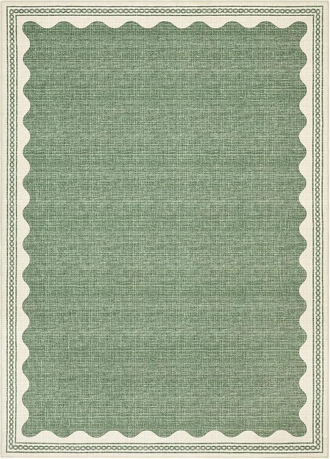 GarveeHome Scalloped 3x5 Rug Washable Non-Slip Low-Pile Indoor Rugs for Entryway Solid Sage Green Modern Carpet for Kitchen Bedroom Living Room Bathroom Indoor Mat
