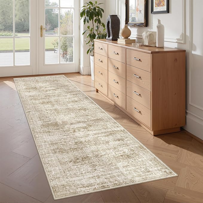 2x5 Rug Runners for Hallways Non Slip,Kitchen Rugs,Brown | Washable Rugs for Kitchen,Entryway,Bedroom,Bathroom,Nursery Room,Thin,Soft Runner Rug,Stain Resistant Indoor Carpet