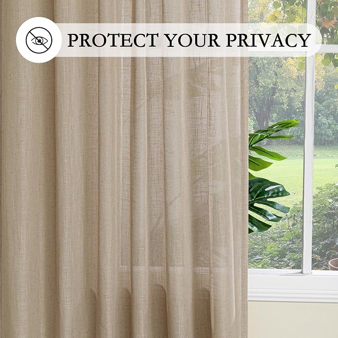 MYSKY HOME 108 Inches Long Taupe Sheer Curtains for Living Room 2 Panel Sets Light Filtering Window Drapes for Sliding Door Back Tab Draperies Floor to Ceiling Curtains Soft, 50" Wide