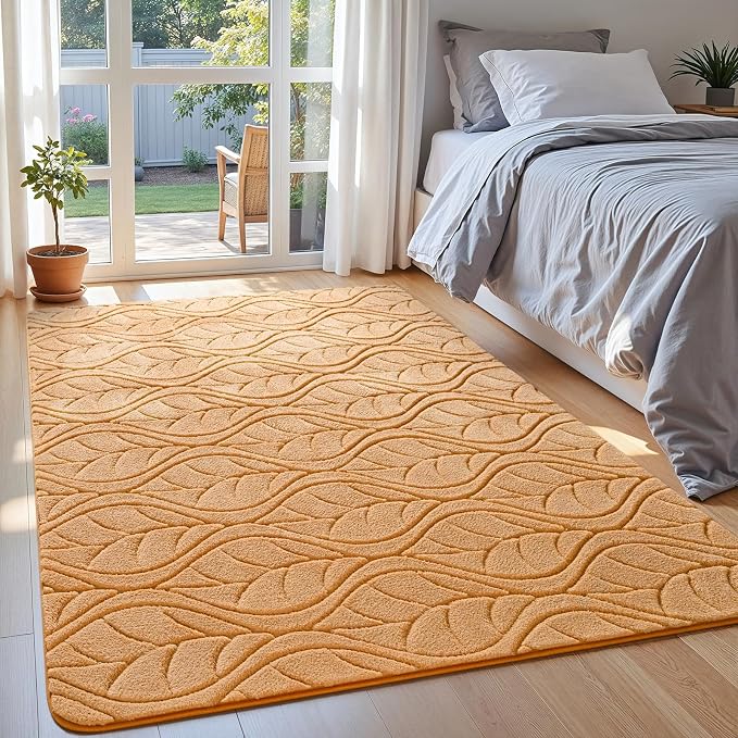 Macgace Soft Area Rug for Girls Bedroom, 4x6 Apricot Tan Shag Rugs | Washable Non-Slip Backing Medium Pile Modren Fuzzy Carpet for Kids Room, Classroom, Living Room, Dorm