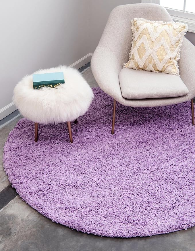 Unique Loom Solid Shag Collection Area Rug (7' 1" Round, Lilac)