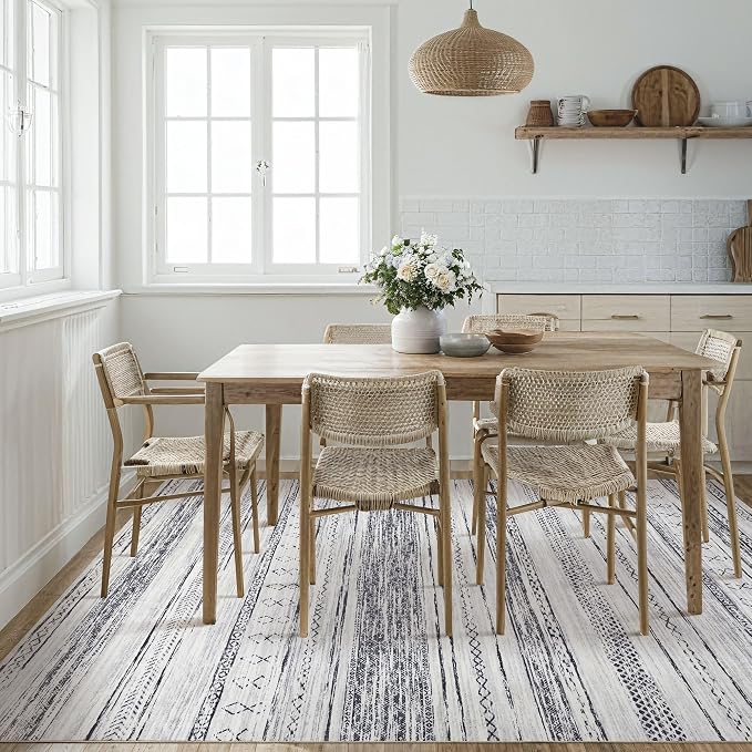 Tortania Area Rug Living Room Rugs - 10x12 Washable Large Soft Neutral Boho Moroccan Bohemian Farmhouse Rug Indoor Floor Carpet for Bedroom Under Dining Table Home Office Decor - Grey