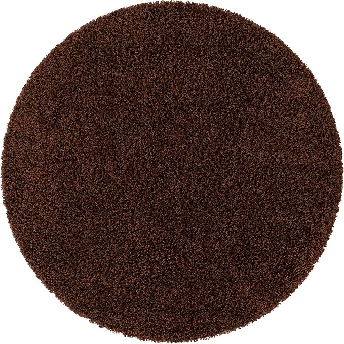 Unique Loom Solid Shag Collection Area Rug (5' 3" Round, Chocolate Brown)