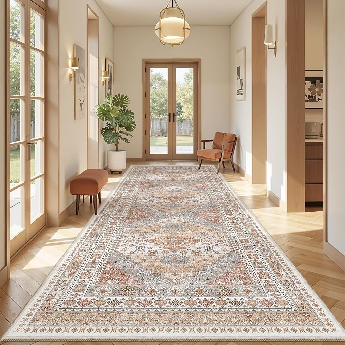 zesthome 4x12 Runner Rug for Hallway, Low-Pile Wide Runner for Entryway, Long Washable Non-Slip Kitchen Rug, Soft Modern Home Decor Mat for Living, Laundry Room(Orange,4'x12')