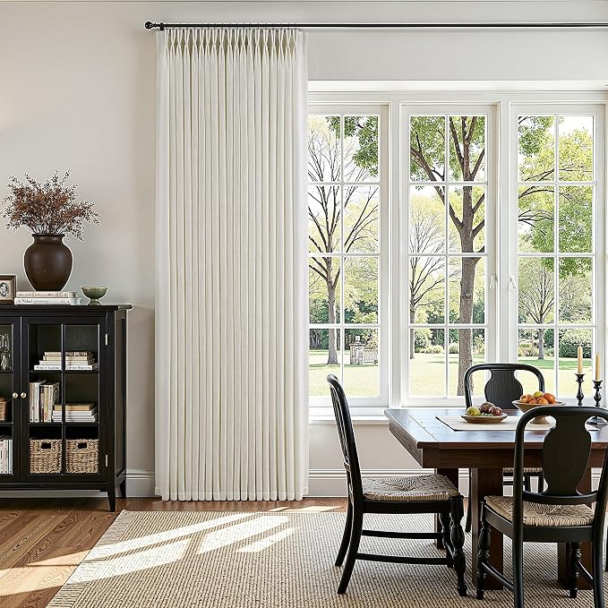 Pinch Pleated Thick Linen Curtains 108 Inch Length 2 Panels Set for Living Room Warm Beige Neutral Pleated Curtains Semi Sheer Light Filtering Privacy Bedroom Window Drapes