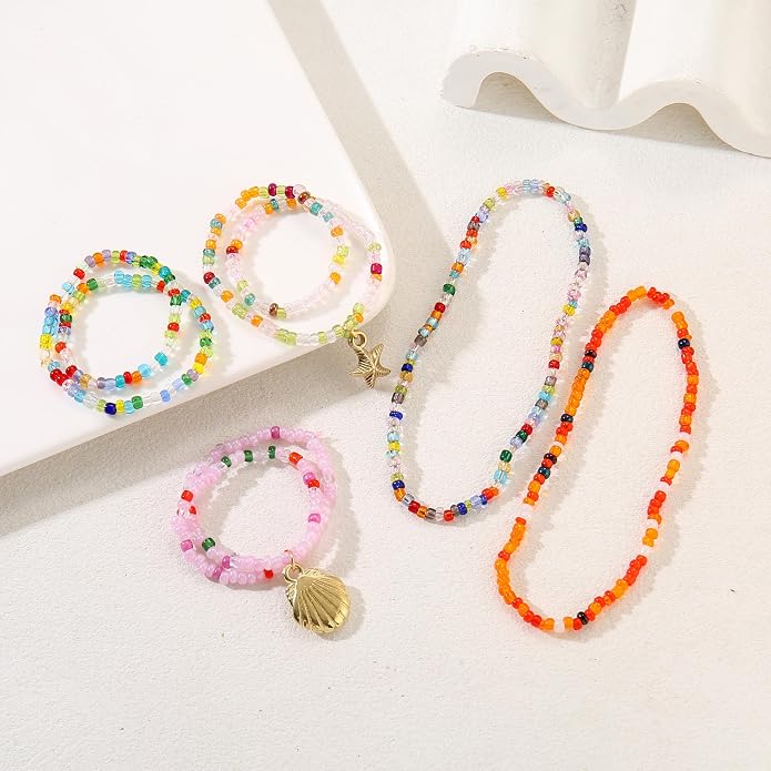 Beaded Anklets for Women Handmade Boho Beaded Ankle Bracelets Colorful Beads Foot Anklets for Women
