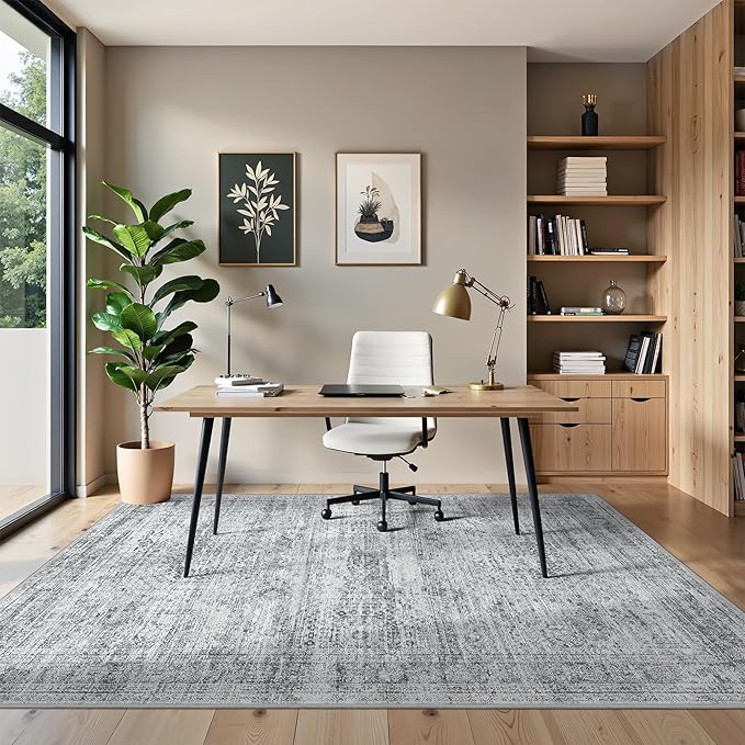 5x7 Area Rugs for Living Room,Large Washable Rug,Grey | Rugs for Bedroom,Dining Room,Office,Low Pile,Soft, Neutral Rug,Stain Resistant Indoor Carpet,Non Slip,Home Decor