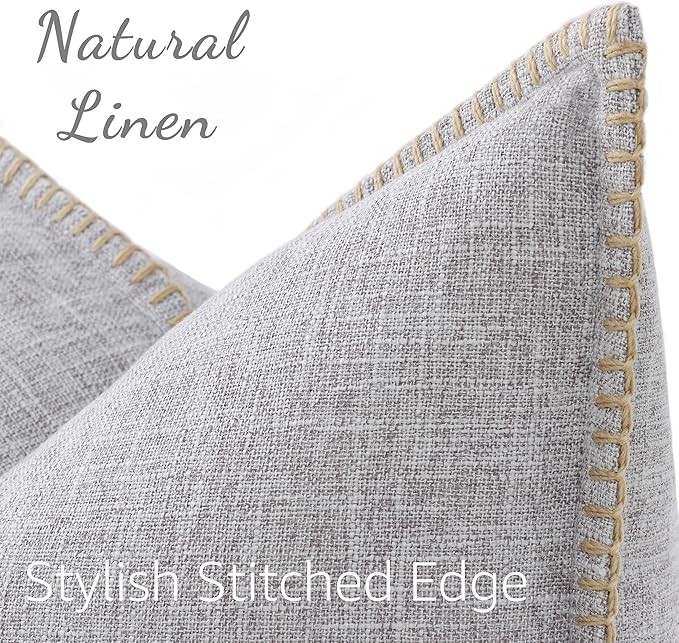 decorUhome Light Grey Faux Linen Outdoor Throw Pillow Covers 16x16 Set of 2 | Fall Decorative Textured Neutral Modern Farmhouse Pillow Covers with Stitched Edge for Couch Sofa Bed Living Room