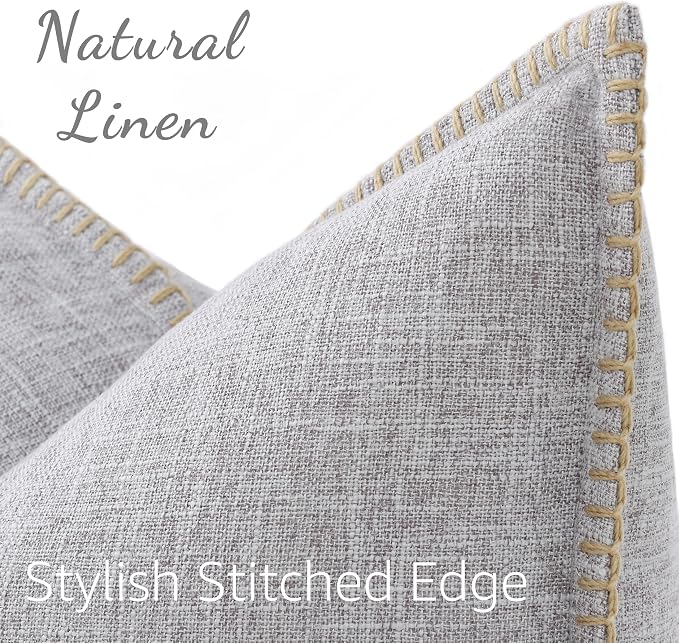 decorUhome Light Grey Faux Linen Outdoor Throw Pillow Covers 20x20 Set of 2 | Fall Decorative Textured Neutral Modern Farmhouse Pillow Covers with Stitched Edge for Couch Sofa Bed Living Room