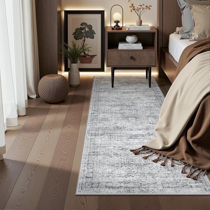 2x5 Rug Runners for Hallways Non Slip,Kitchen Rugs,Grey | Washable Rugs for Kitchen,Entryway,Bedroom,Bathroom,Nursery Room,Thin,Soft Runner Rug,Stain Resistant Indoor Carpet