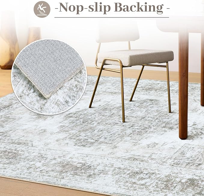 XLUEZ Area Rug 6x9 Living Room Rug, Machine Washable Vintage Distressed Medallion Rug Non-Slip Soft Low Pile Large Indoor Rugs for Bedroom Kitchen Dining Room Office(Taupe,6'x9')