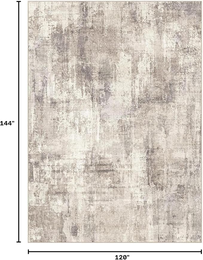 DMOYEST 10x12 Area Rug for Living Room, Washable & Non Slip Large Indoor Carpet, Kid & Pet Friendly Soft Thin Low Pile Abstract Rug for Bedroom and Office - Pale Brown