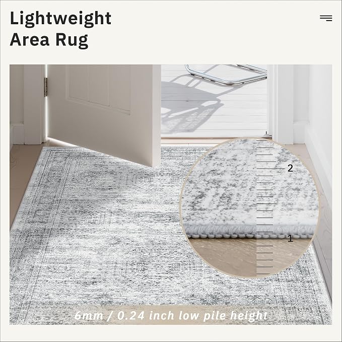 Soalmost Runner Rug 3x10 Washable Non-Slip Hallway Runner Rugs for Kitchen Bathroom Laundry Room Grey Vintage Floor Carpet Runners for Hallways Entryway