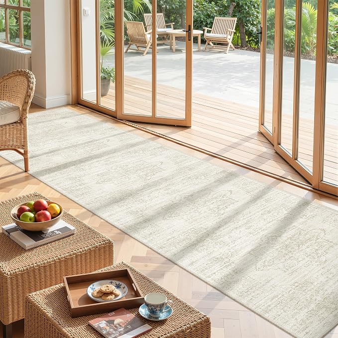 2x10 Runner Rug Non Slip,Washable Hallway Runner Rug,Beige | Long Neutral Rugs for Kitchen,Entryway,Bedroom,Bathroom,Laundry Room,Thin,Soft Runner Rug,Stain Resistant Indoor Carpet