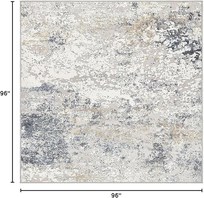 DMOYEST Square Area Rug Living Room Rugs - 8x8 Washable Large Soft Indoor Neutral Modern Abstract Low Pile Rug Carpet for Bedroom Dining Room Farmhouse Home Office - Beige Blue
