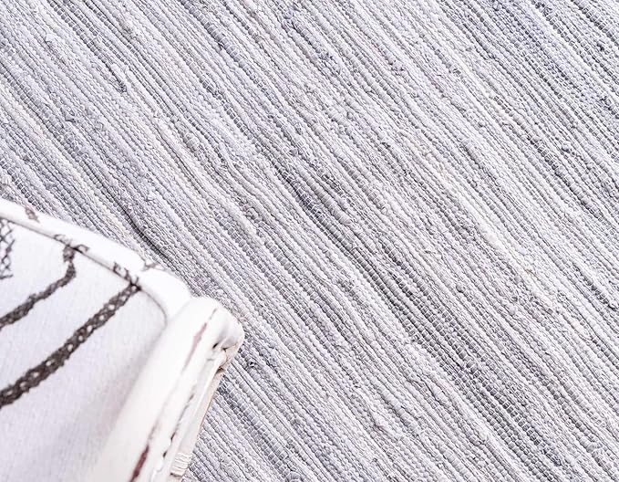 Unique Loom Chindi Cotton Collection Soft Hand Woven Natural Fiber Striped Area Rug, 2 ft 7 in x 9 ft 10 in, Gray/Ivory